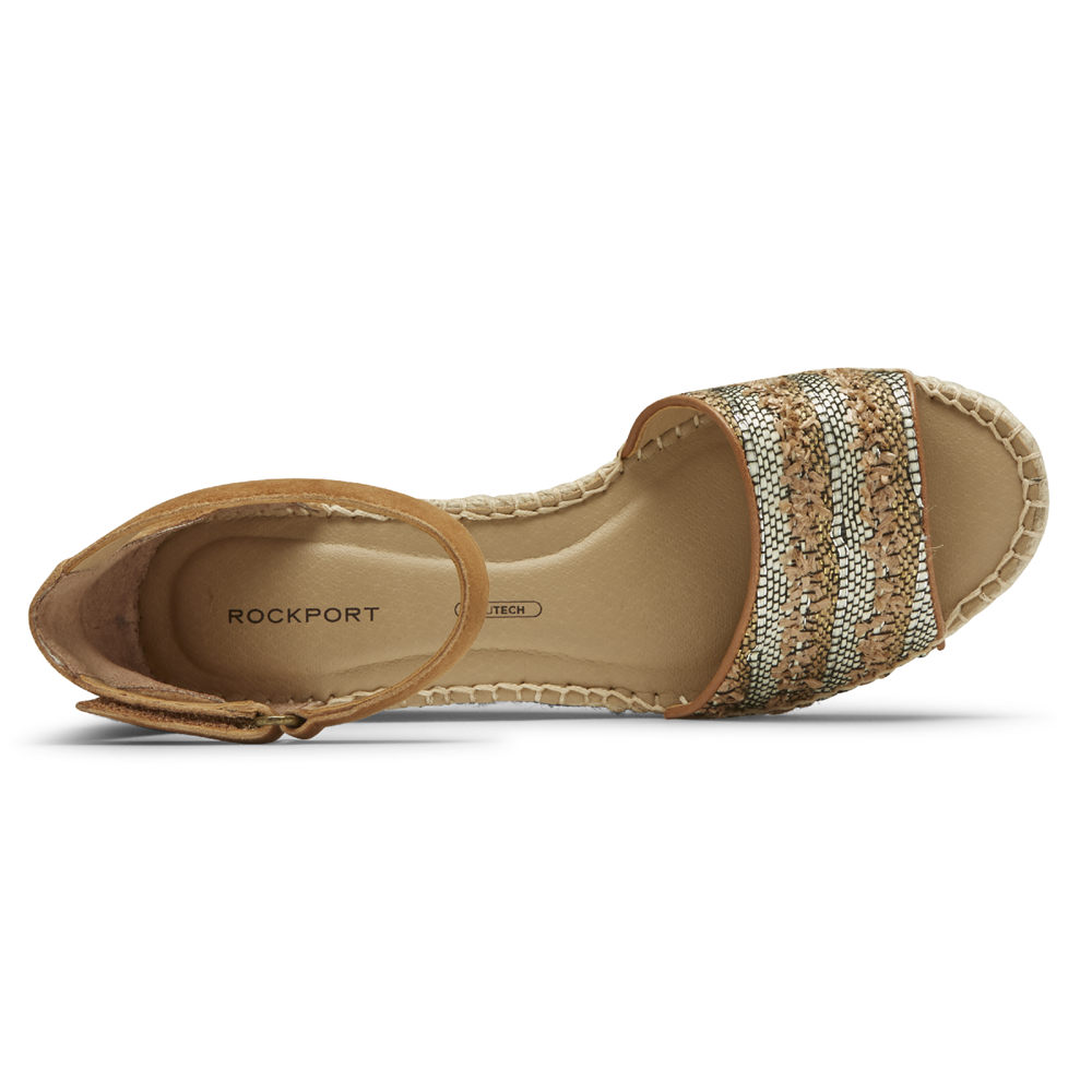 Sandálias Rockport Mulher Caqui - Marah Woven Ankle Strap - 81976YFXO